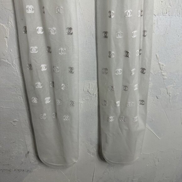 Chanel Womens Monogram Print Elastic Textured Slip-On Stockings White Size Small - Picture 6 of 9